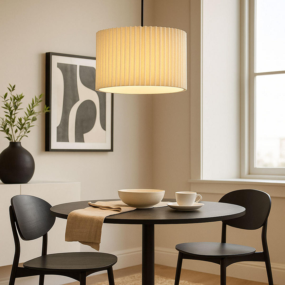 PENDELLEUCHTE Textil naturfarben - Beige, Metall (38/38/120cm) - Globo Lighting