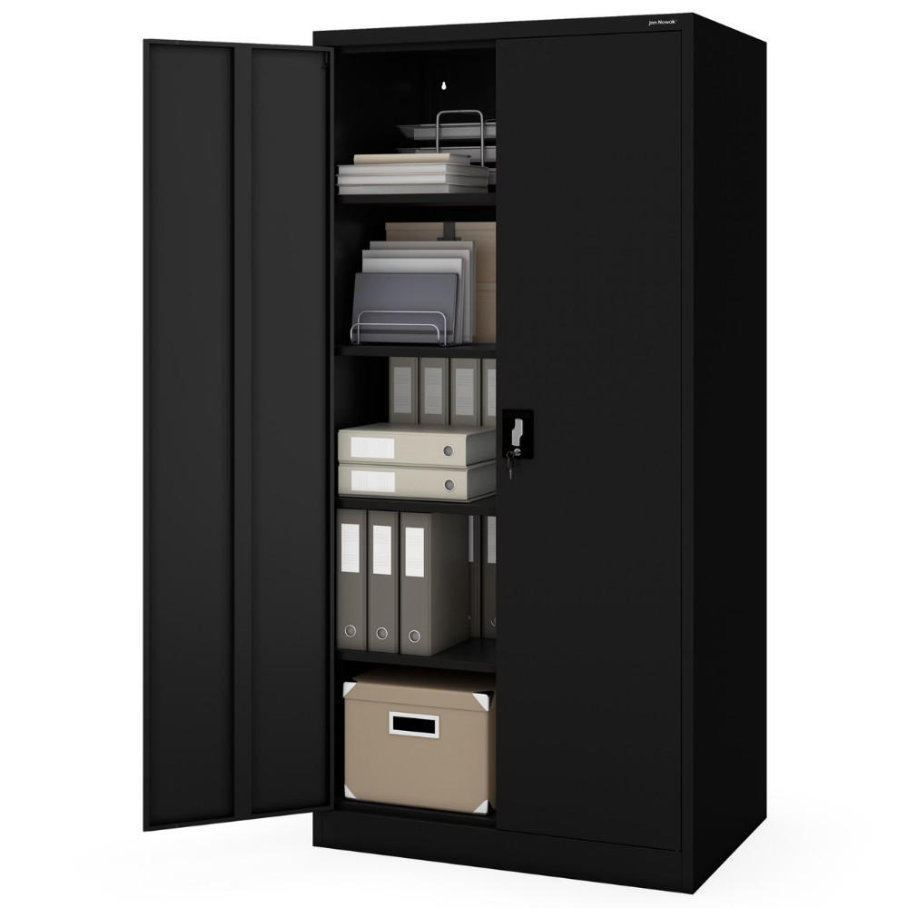 AKTENSCHRANK abschließbar KADO Flügeltüren 185x90x60cm Schwarz - Schwarz, Metall (90/185/60cm) - DELUKE