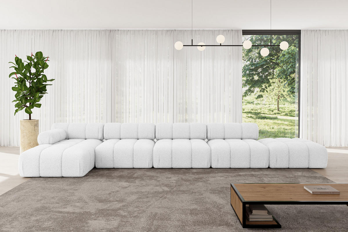 ECKSOFA modulares Sofa Lizur-L3 - 475x160x70 cm Weiß Bouclé - Weiß, Holzwerkstoff/Textil (475/160cm) - ALTDECOR