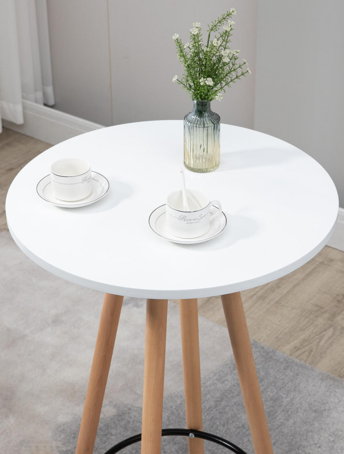 STEHTISCH rund 60 cm Holz natura/weiß - Eukalyptusholzfarben/Weiß, Holz (60/60/107cm) - CLP