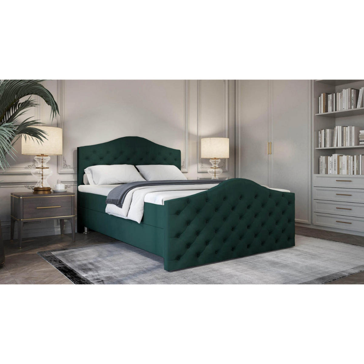 BOXBETT Roma Bonellfederkern inkl. 7-Zonen Topper T-30 mit Bettkasten - Dunkelgrün, Holz/Holzwerkstoff (120/200cm) - Best For Home