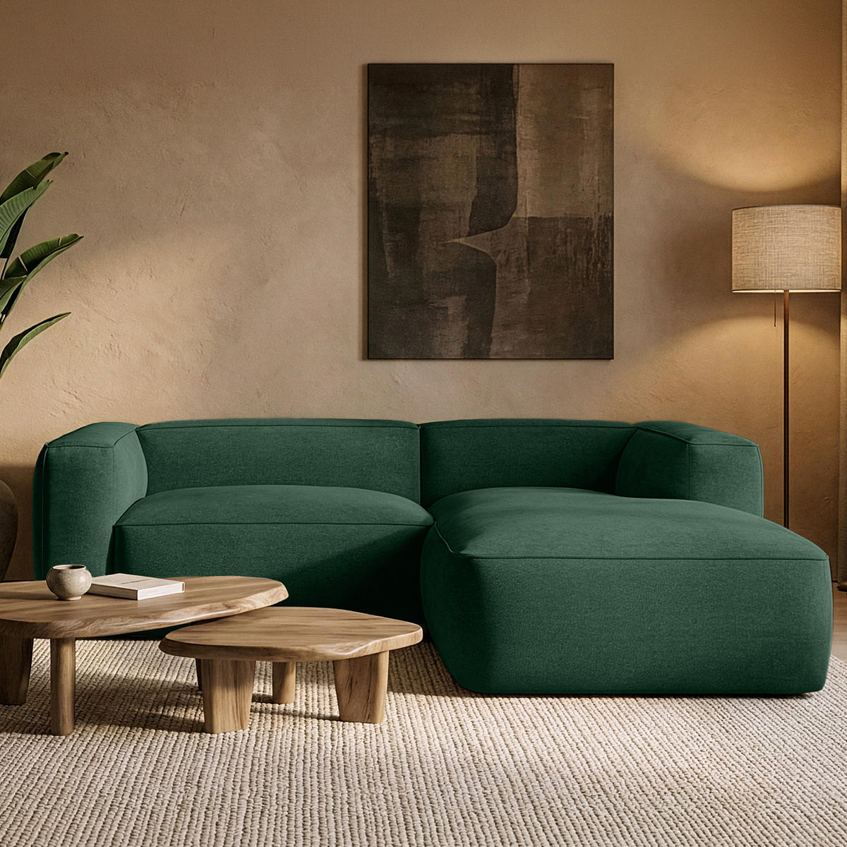 ECKSOFA RECHTS FUBBO, Dunkelgrün - Dunkelgrün, Holz/Holzwerkstoff (225/176cm) - KONSIMO®