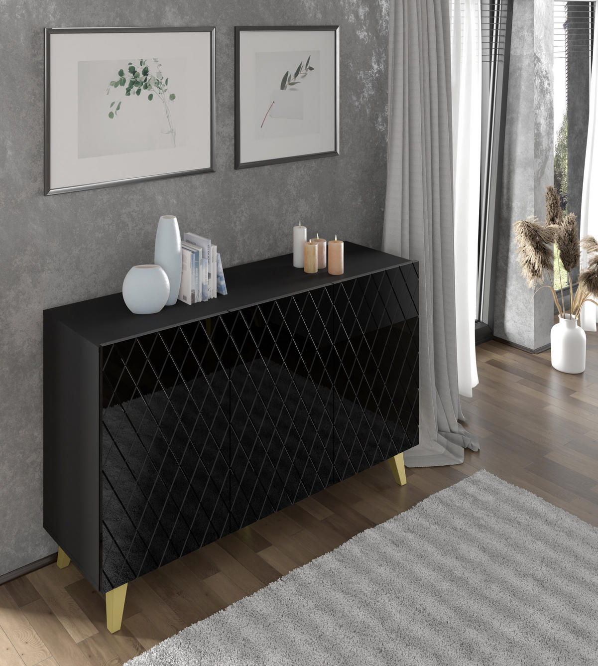 KOMMODE Schwarz 145/90/42 - Schwarz, Holzwerkstoff (145/90/42cm) - RAUMHIRSCH FURNITURE