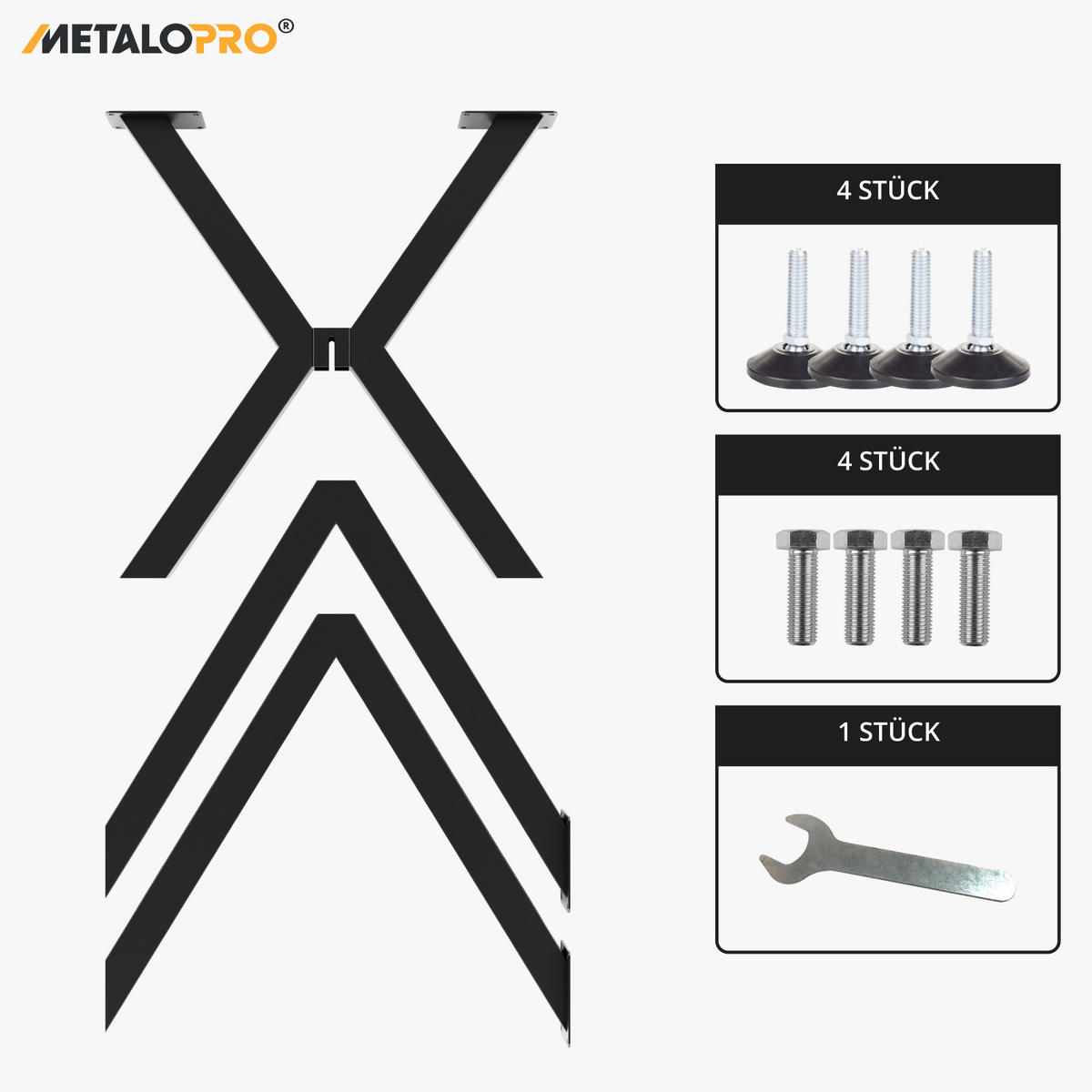 TISCHBEINE Acamar Metall Schwarz 120/70/72 cm - Schwarz, Metall (70/72/120cm) - Metalo Pro