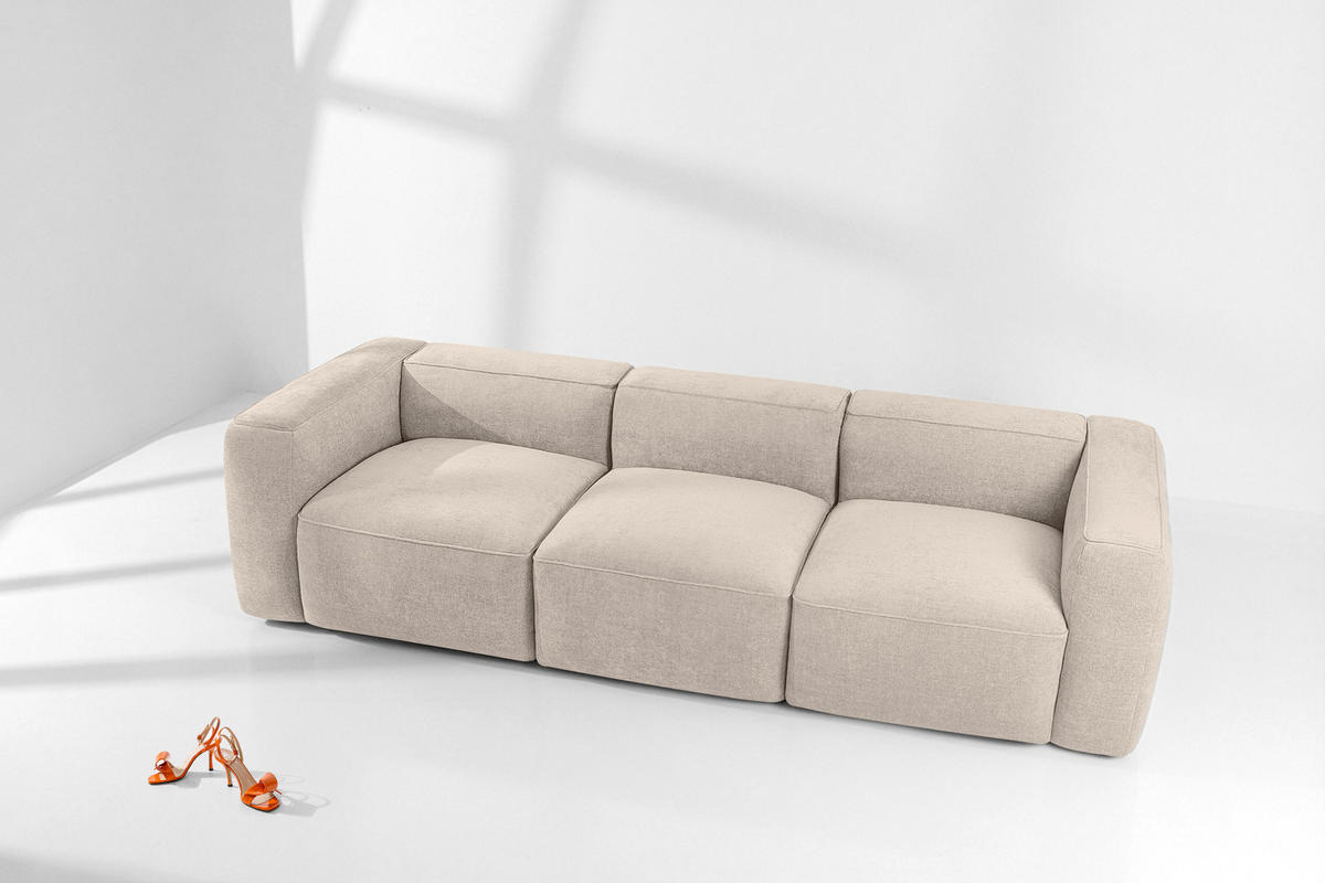 3-SITZER SOFA FUBBO, Cremig - Creme, Holz/Holzwerkstoff (290/73/96cm) - KONSIMO®