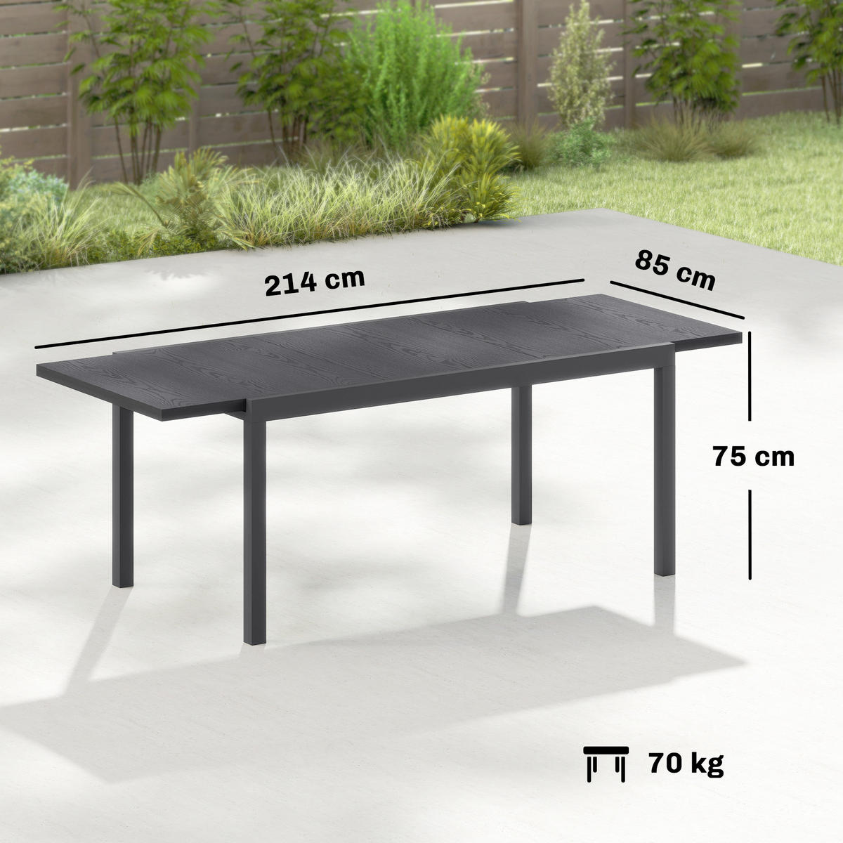 GARTENTISCH DE-14180 154-214 cm, verstellbare Füße Anthrazit - Dunkelgrau, Metall (214/85/75cm) - ComfortXL