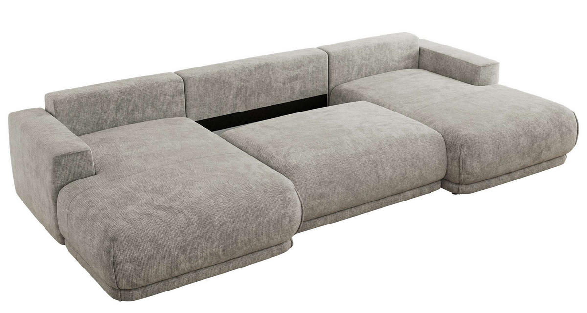 SEDACIA SÚPRAVA RINA U Svetlosivá Hrubo tkaná ženilka - čierna/svetlosivá, textil/plast (360/85/170cm) - MKS