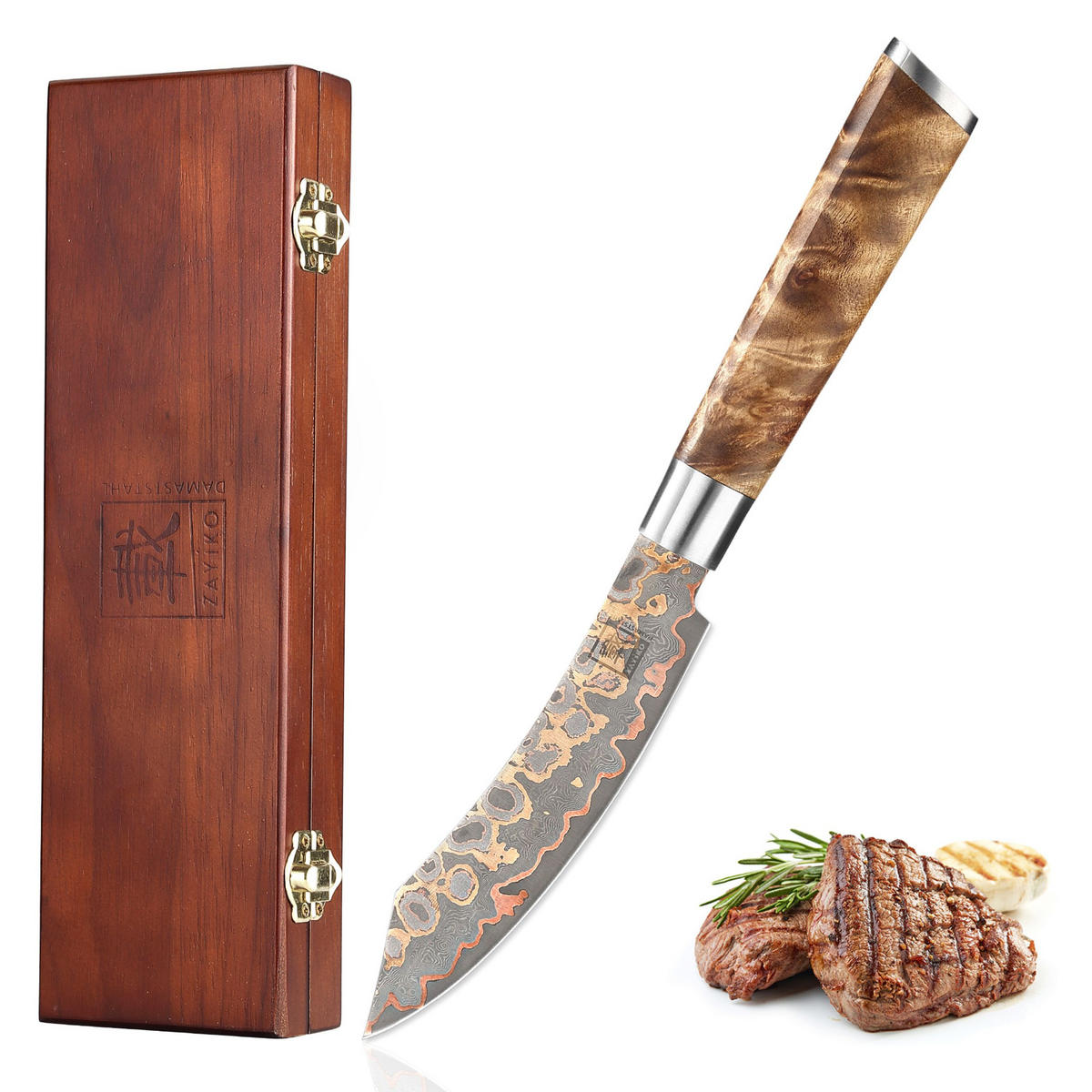 STEAKMESSER 13 cm - Ahornfarben, Holz/Metall (25cm) - Zayiko