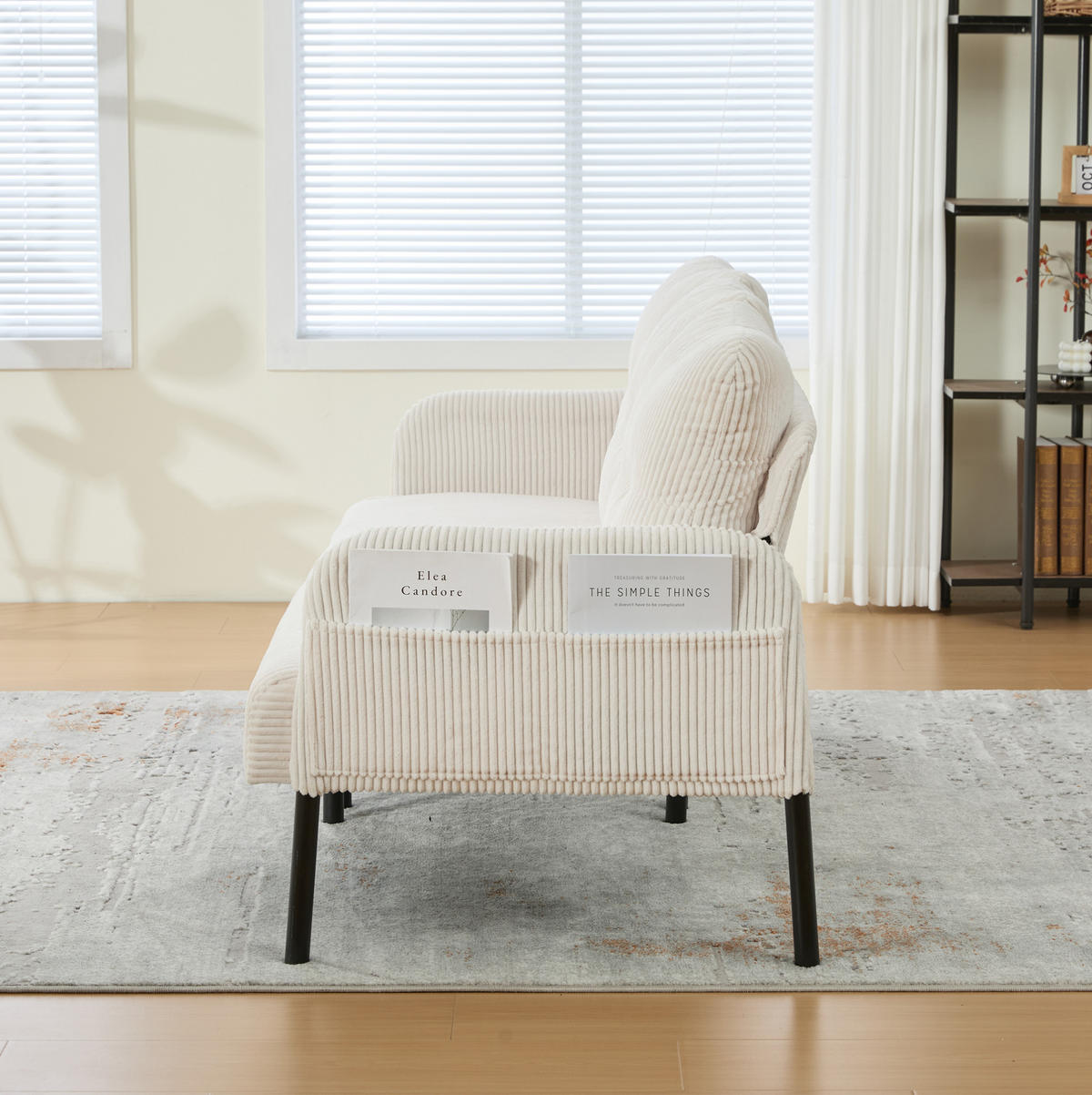 SOFA Dreisitzer mit Seitentasche ca. 171 x 72 x 80 cm Cord Beige - Beige, Textil (171/80/72cm) - IVMEU