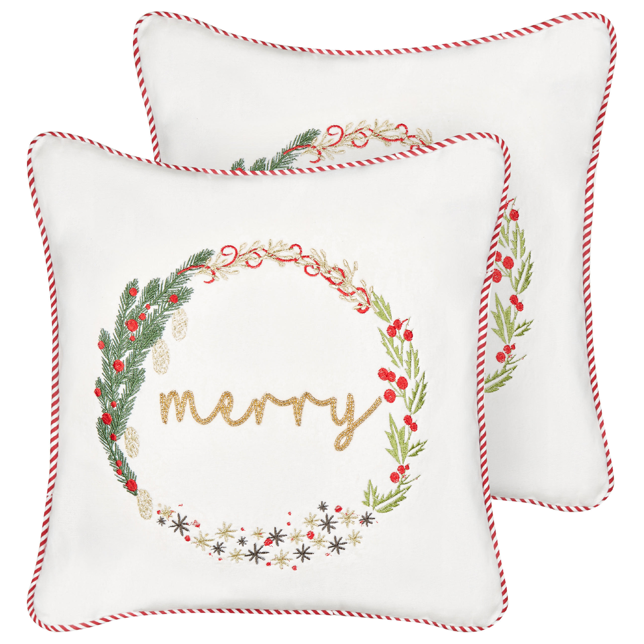 DEKOKISSEN 2er-Set Weiß 45/45 cm Eucharis - Rot/Goldfarben, Textil (45/45cm) - Beliani