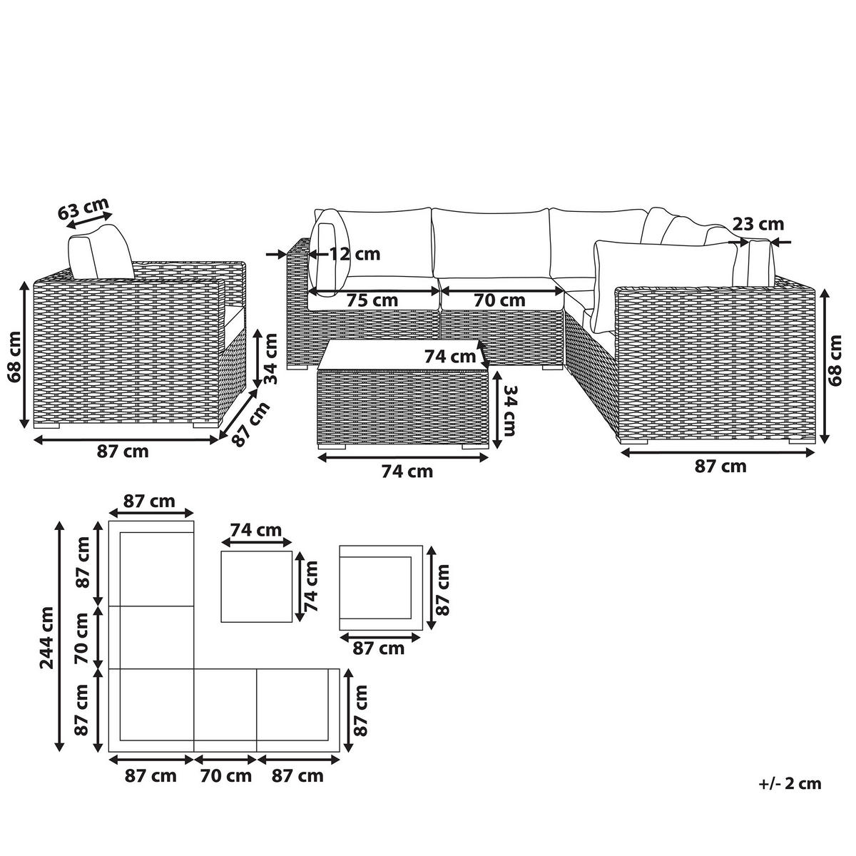 LOUNGE SET 6-Sitzer taupe rechtsseitig modular Auflagen hellgrau Contare - Taupe/Hellgrau, Kunststoff - Beliani
