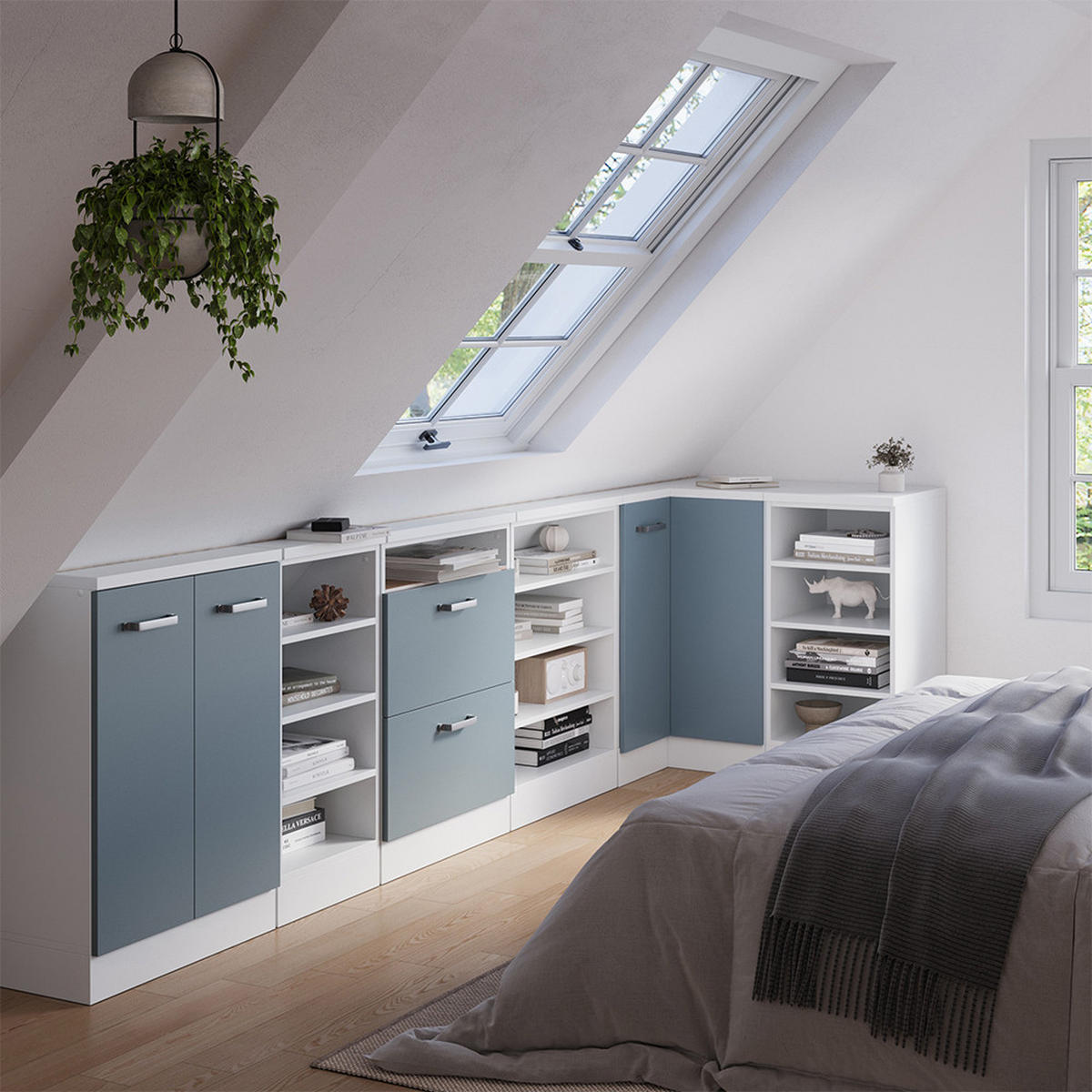 DACHSCHRÄGENSCHRANK ECKSCHRANK Rion Blau-Grau/Weiß 75.6 x 81.6 cm mit 1 Tür - Blaugrau/Weiß, Holzwerkstoff (75.6/81.6/75.6cm) - Vicco