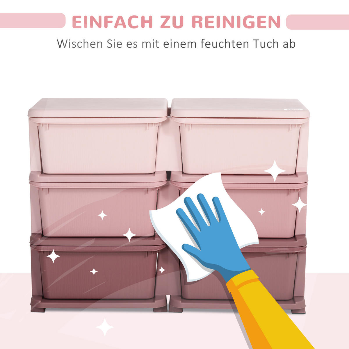 SCHUBLADENSCHRANK, Kunststoff, Rosa/Violett, 75L x 37B x 56,5H cm - Violett/Rosa, Kunststoff (37/56.5/75cm) - HOMCOM