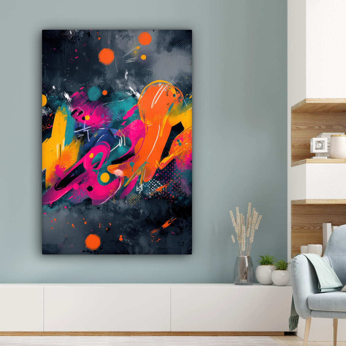 LEINWANDBILD Abstrakt - Graffiti - Farbenfroh - Farbspritzer Deko Groß 90x140 cm - Multicolor, Textil (90/140cm) - MuchoWow