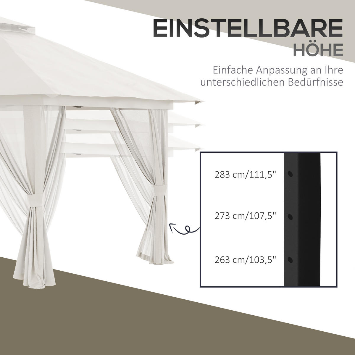 FALTPAVILLON, Beige, Polyesterstoff - Creme, Kunststoff (392/283/392cm) - Outsunny