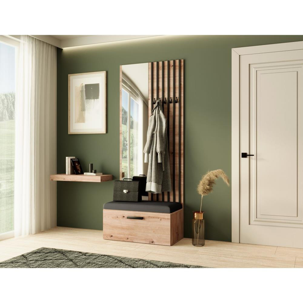 GARDEROBE Margaret II 81/203/43 mit Lamellen und Spiegel - Schwarz/Eiche Artisan, Holzwerkstoff/Kunststoff (81/203/43cm) - Beautysofa