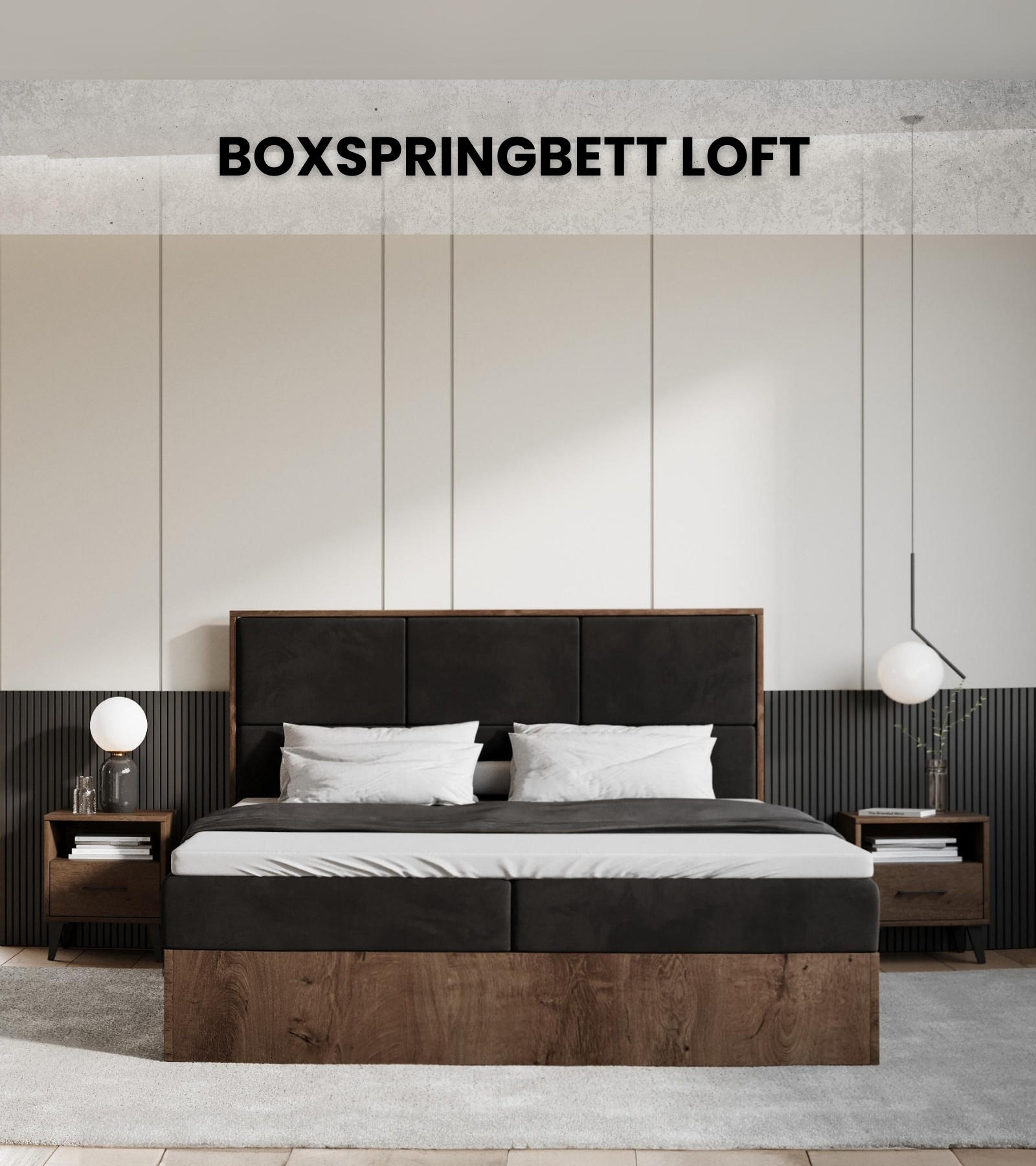 BOXBETT Loft mit Topper 140/200 Grau - Dunkelgrau, Holzwerkstoff/Textil (140/200cm) - Bromarkt