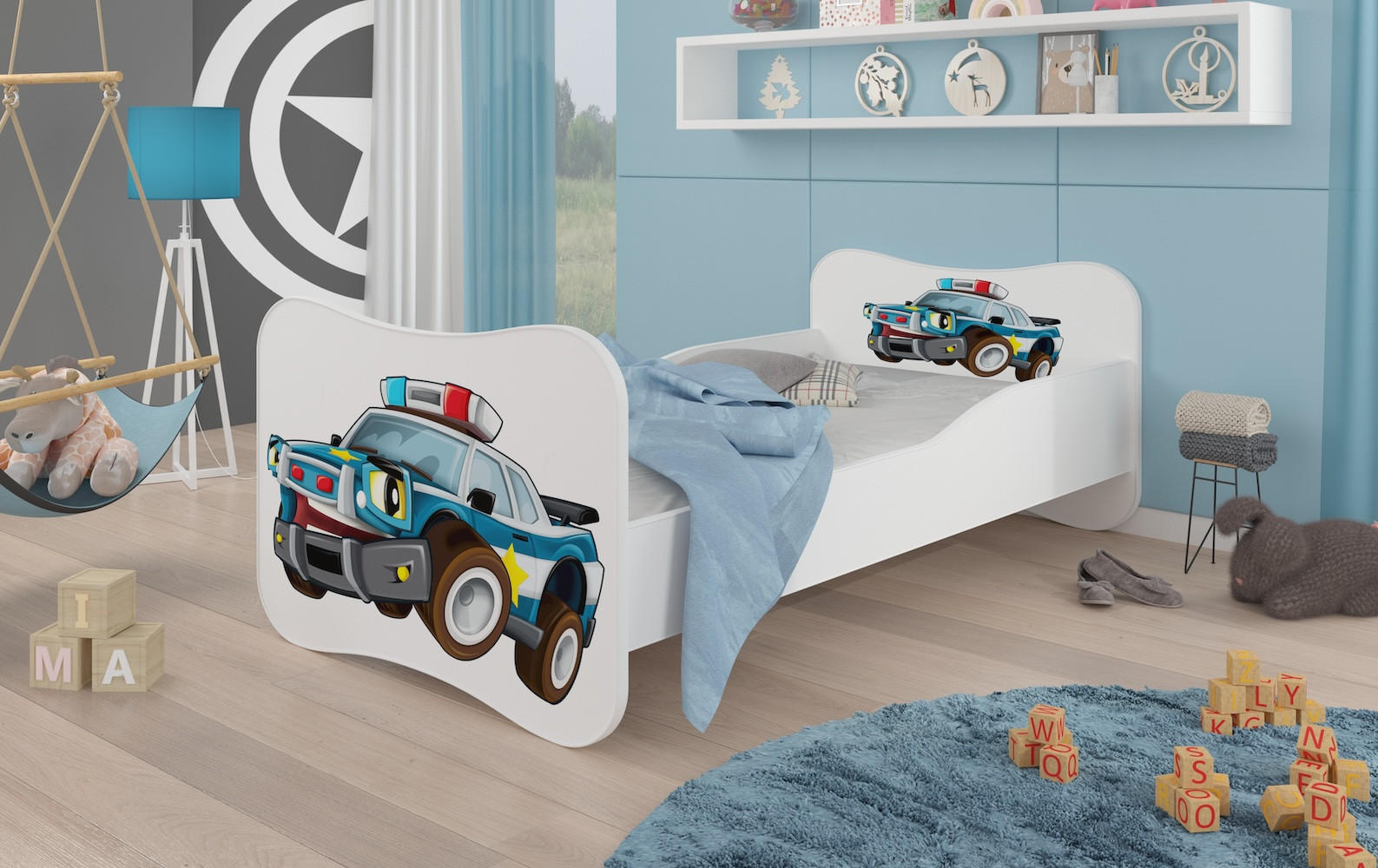 KINDERBETT Gonzalo weiß / dunkelblau 88 / 164 / 63cm - Weiß/Dunkelblau, Holz/Holzwerkstoff (80/160cm) - Feldmann-Wohnen