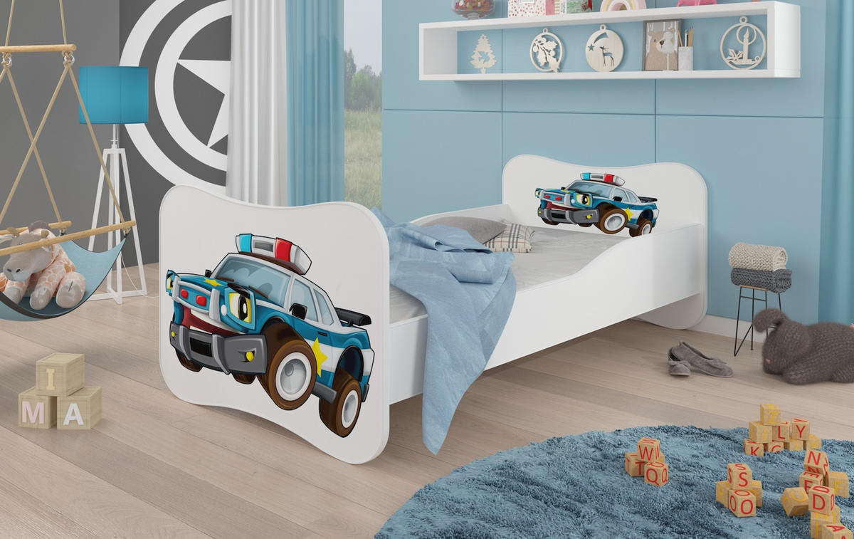 KINDERBETT Gonzalo weiß / dunkelblau 88 / 164 / 63cm - Weiß/Dunkelblau, Holz/Holzwerkstoff (80/160cm) - Feldmann-Wohnen
