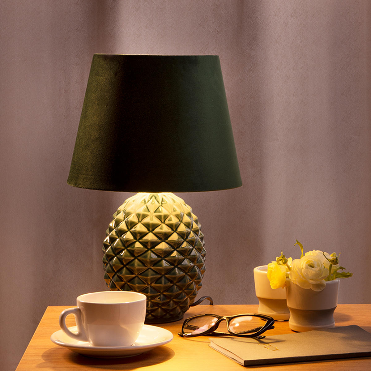 TISCHLEUCHTE FRUCTU, Tischlampe, 2-er Set, Grün - Grün, Keramik/Textil (25/25/38cm) - KONSIMO®