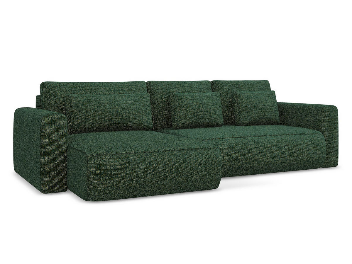 ECKSOFA mit Schlaffunktion Strukturstoff Stoff Grün - Schwarz/Grün, Kunststoff/Textil (149/278cm) - Makamii