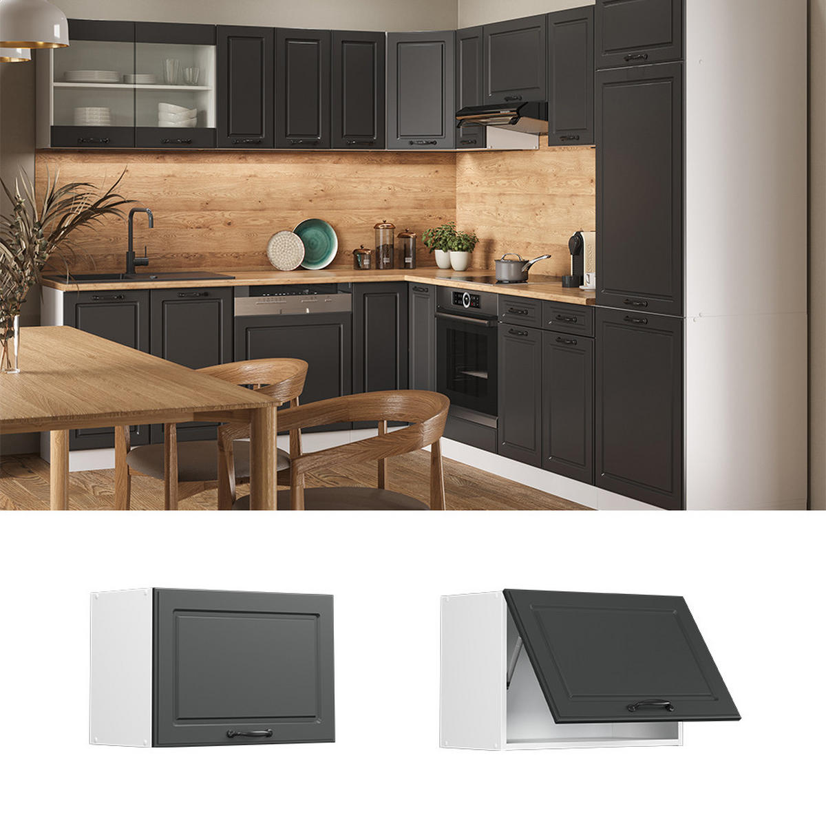 HÄNGESCHRANK R-Line Anthrazit Landhaus 60 cm Flach - Anthrazit/Weiß, Holzwerkstoff (60/40/31cm) - Vicco