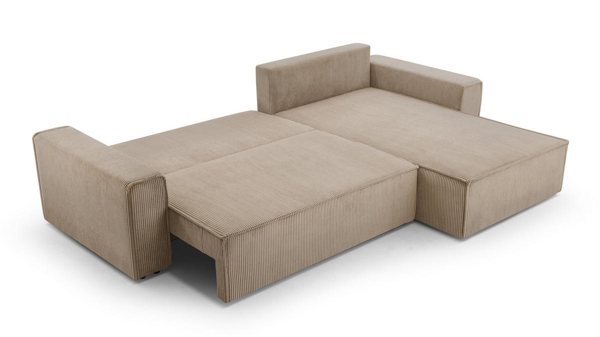 ECKSOFA L Form Cedria Beige 287/145/85 cm mit Schlaffunktion - Beige/Schwarz, Kunststoff/Textil (287/145cm) - AX Living
