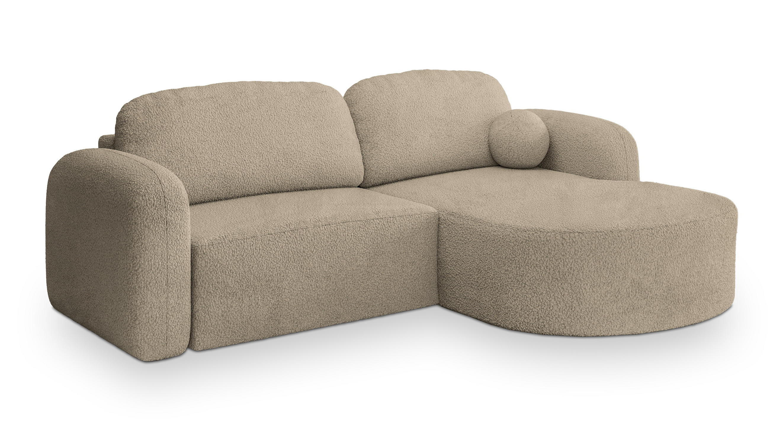 ECKSOFA AMILIA R-S Beige Boucle-Stoff mit Schlaffunktion - Beige, Holz (263/174cm) - MASSENO