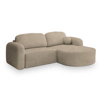 ECKSOFA AMILIA R-S Beige Boucle-Stoff mit Schlaffunktion - Beige, Holz (263/174cm) - MASSENO