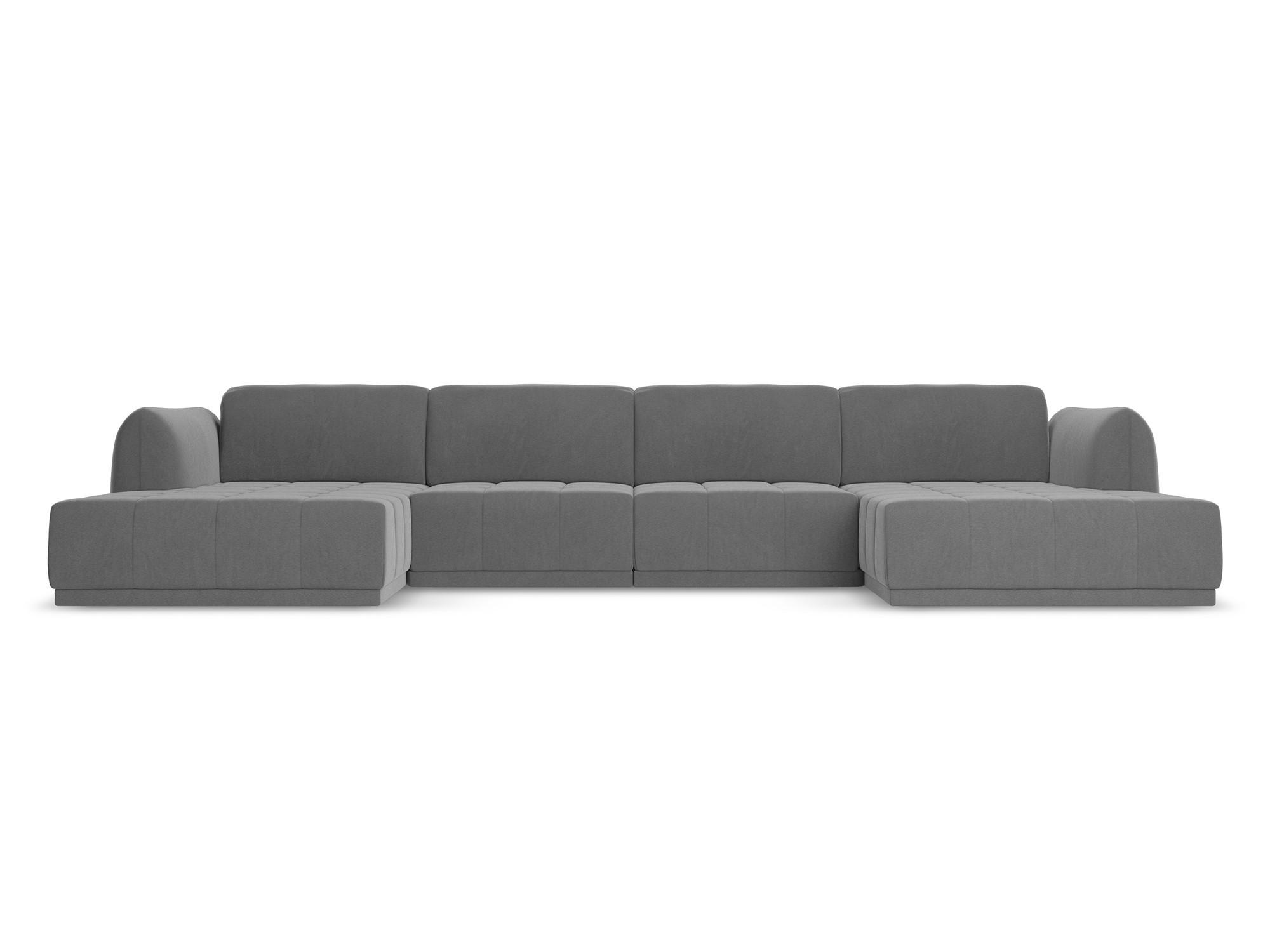 WOHNLANDSCHAFT Samt Stoff Grau - Schwarz/Grau, Kunststoff/Textil (370/74/170cm) - Makamii