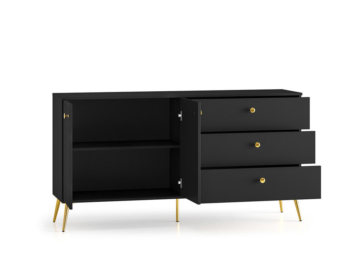SIDEBOARD Eljot Schwarz / Gold 160 / 40 / 85cm - Goldfarben/Schwarz, Holz/Holzwerkstoff (160/85/40cm) - Feldmann-Wohnen