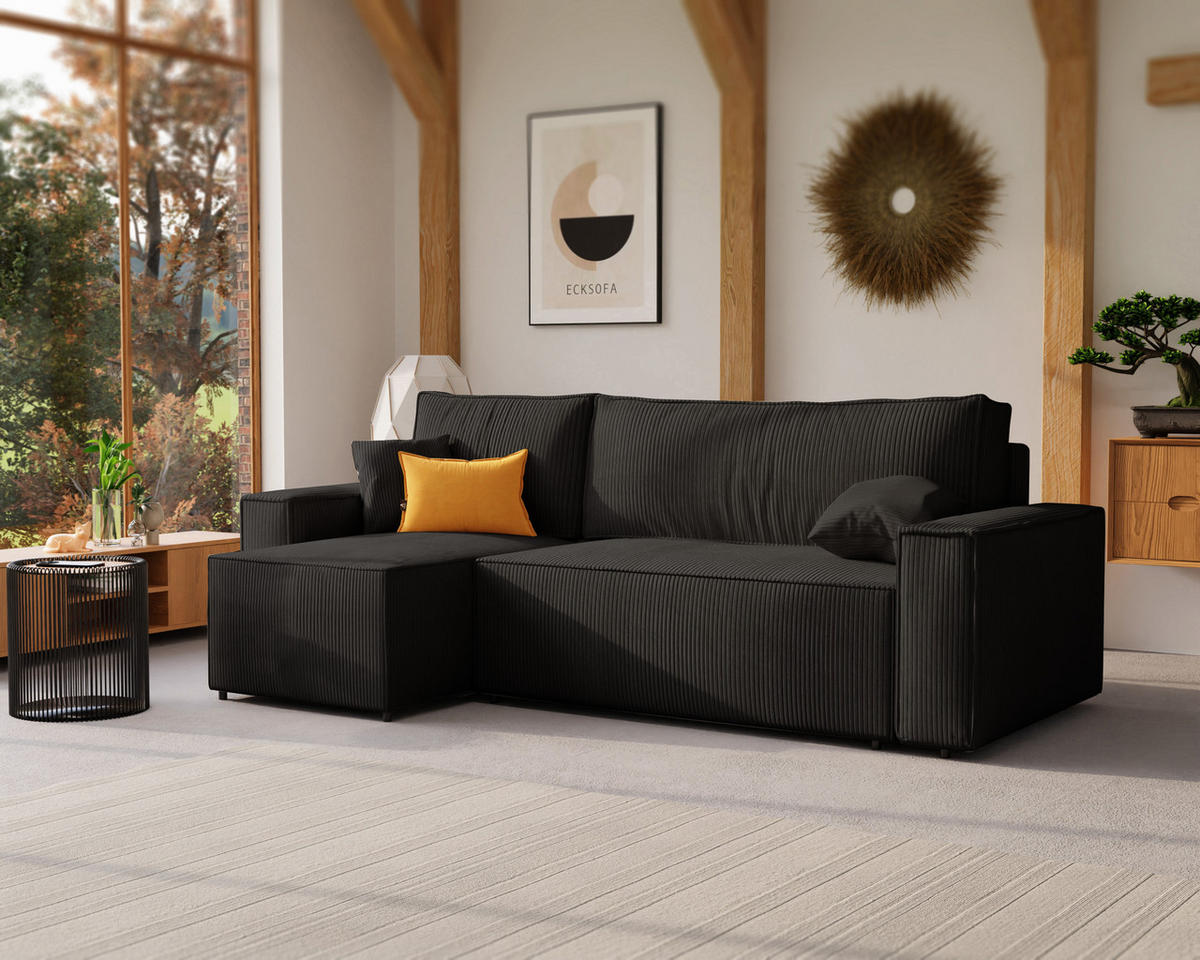 ECKSOFA Paris mit Schlaffunktion Cord - Schwarz, Textil (244/155cm) - Idohome