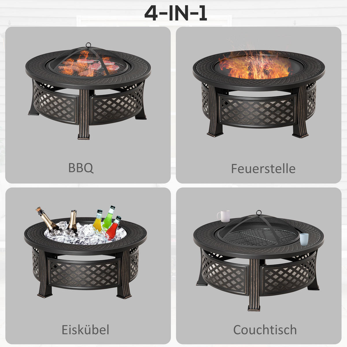 FEUERSCHALE, Stahl, Polyester, Schwarz - Schwarz, Kunststoff/Metall (81/50/81cm) - Outsunny