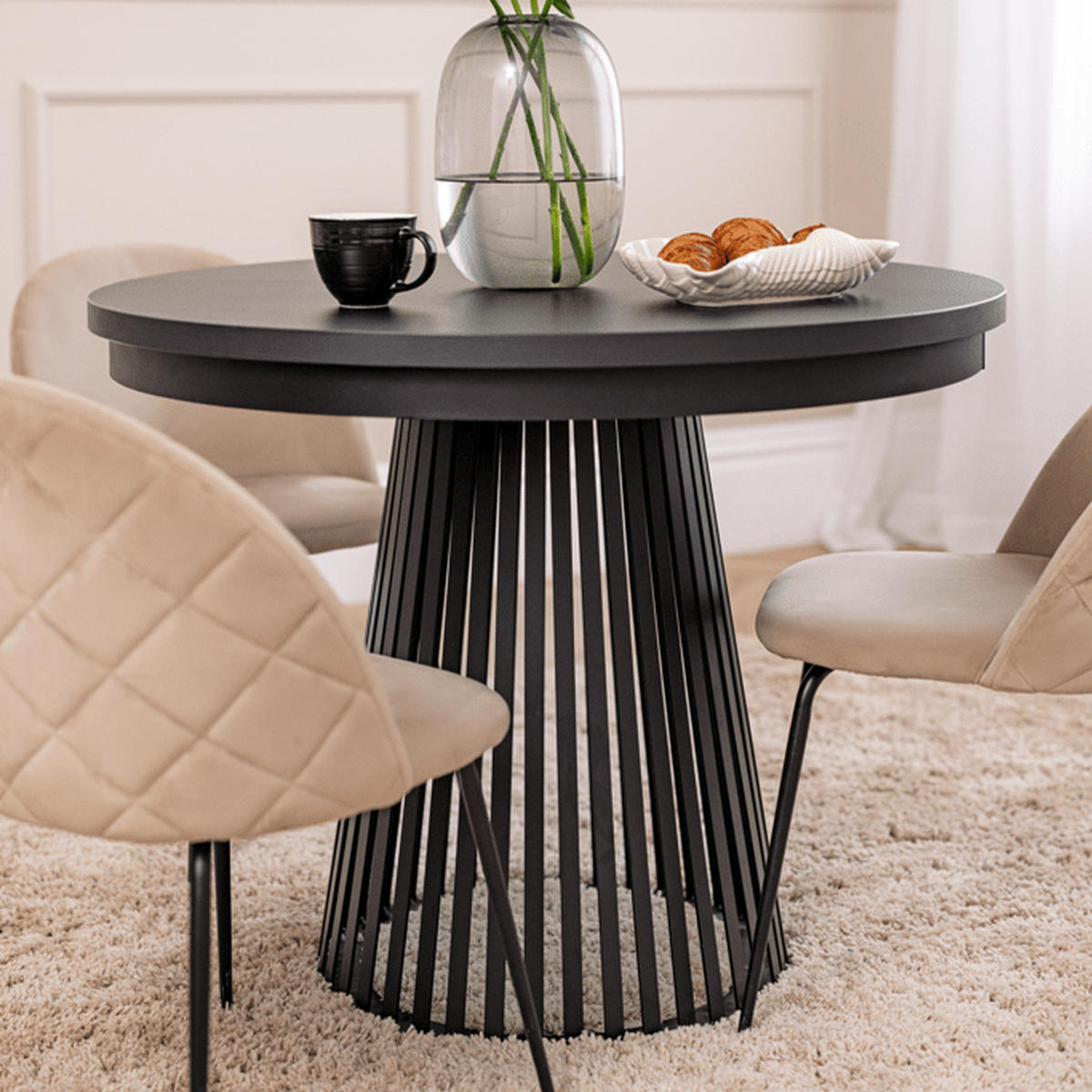 ESSTISCH Garda rund ausziehbar 100-180 x 100 x 76,6 cm Schwarz Paintflow/Schwarz - Schwarz, Holzwerkstoff (100/100/76.6cm) - Koseto