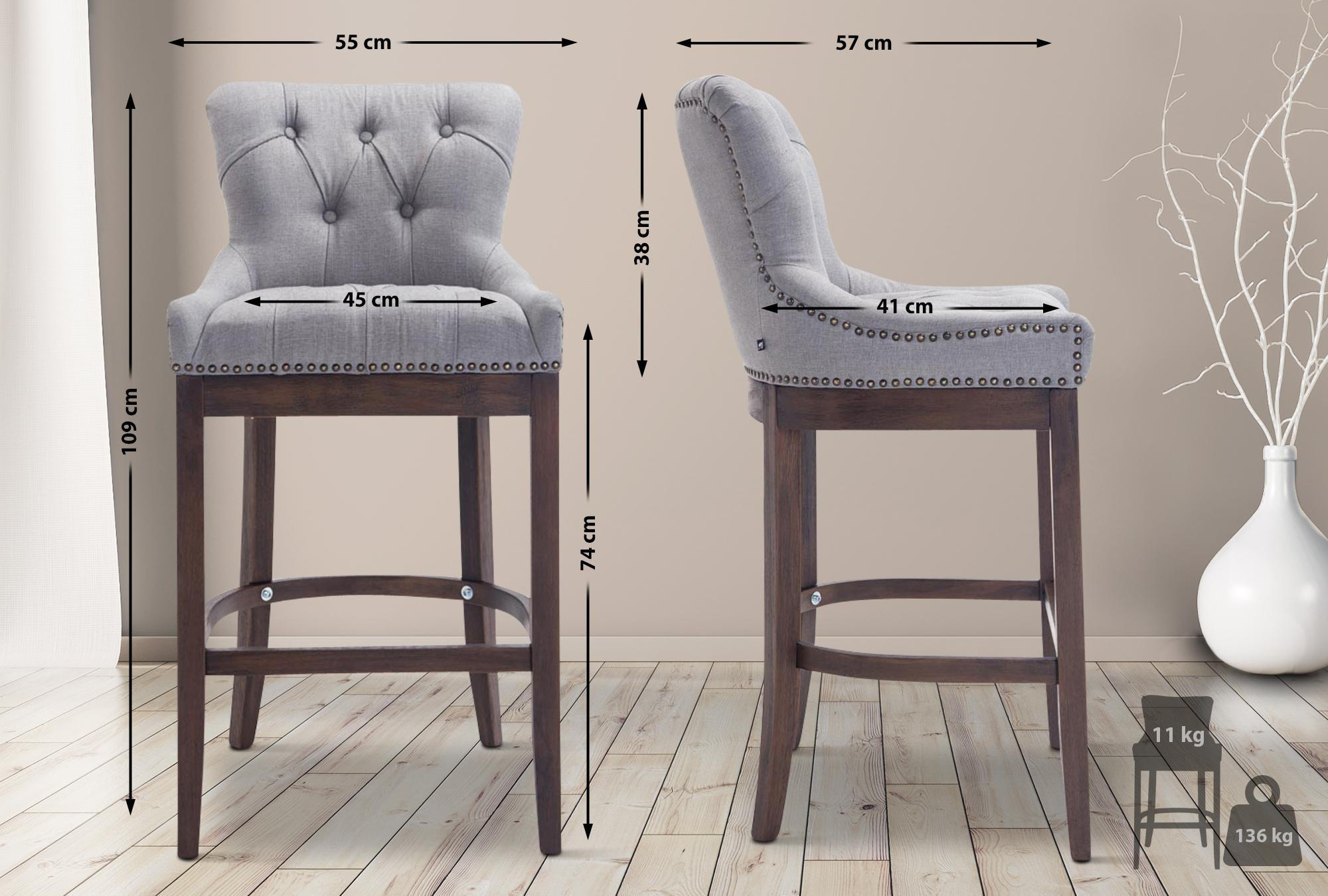 BARHOCKER Stoff hellgrau - Dunkelbraun/Hellgrau, Holz/Textil (55/109/57cm) - CLP