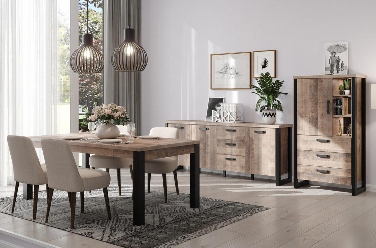 VITRINE Eiche Tabak, schwarz 70 x 195 cm, Vitrinenschrank für Wohn- und Esszimmer - Eichefarben/Schwarz, Glas/Holzwerkstoff (70/195/45cm) - Top.Furn