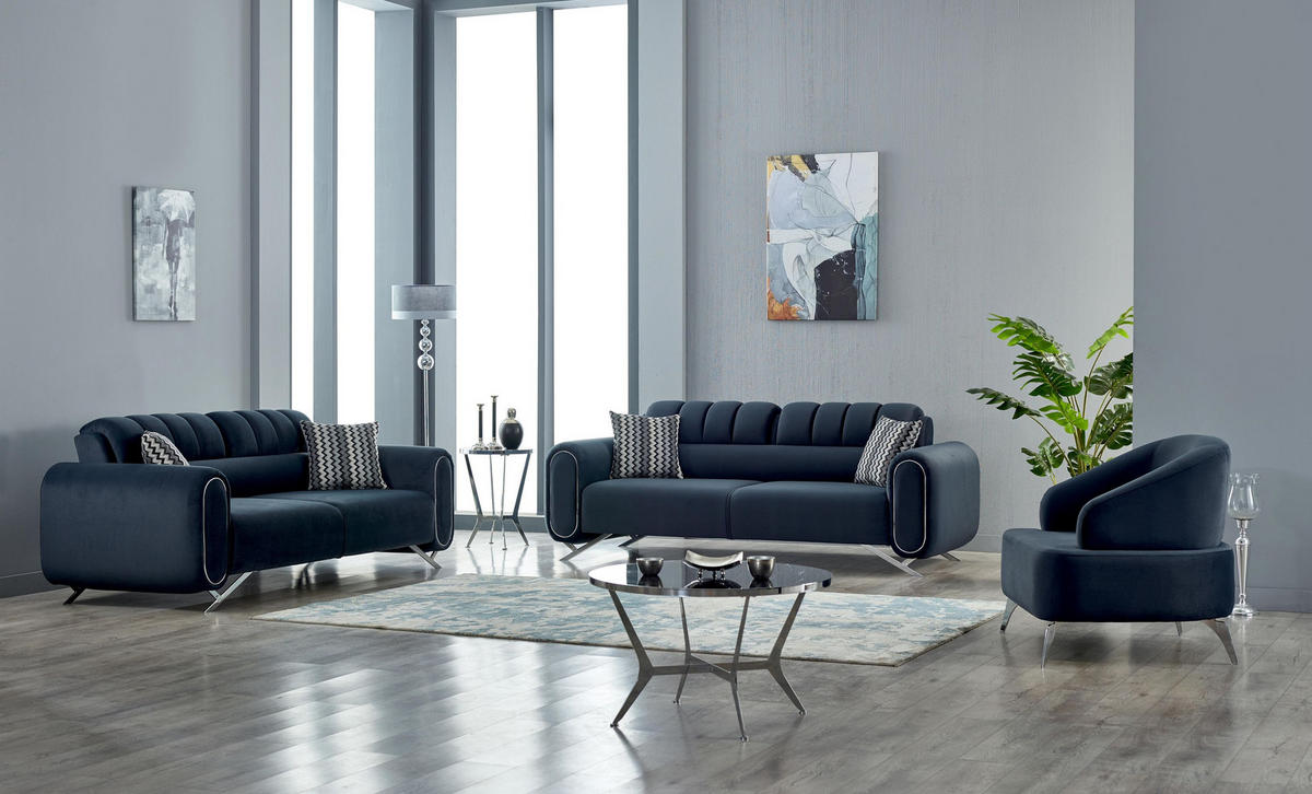 SITZGARNITUR Mulino Anthrazit Stellvariante:3+3+1 - Anthrazit, Holz (230/88/95cm) - Villa Möbel