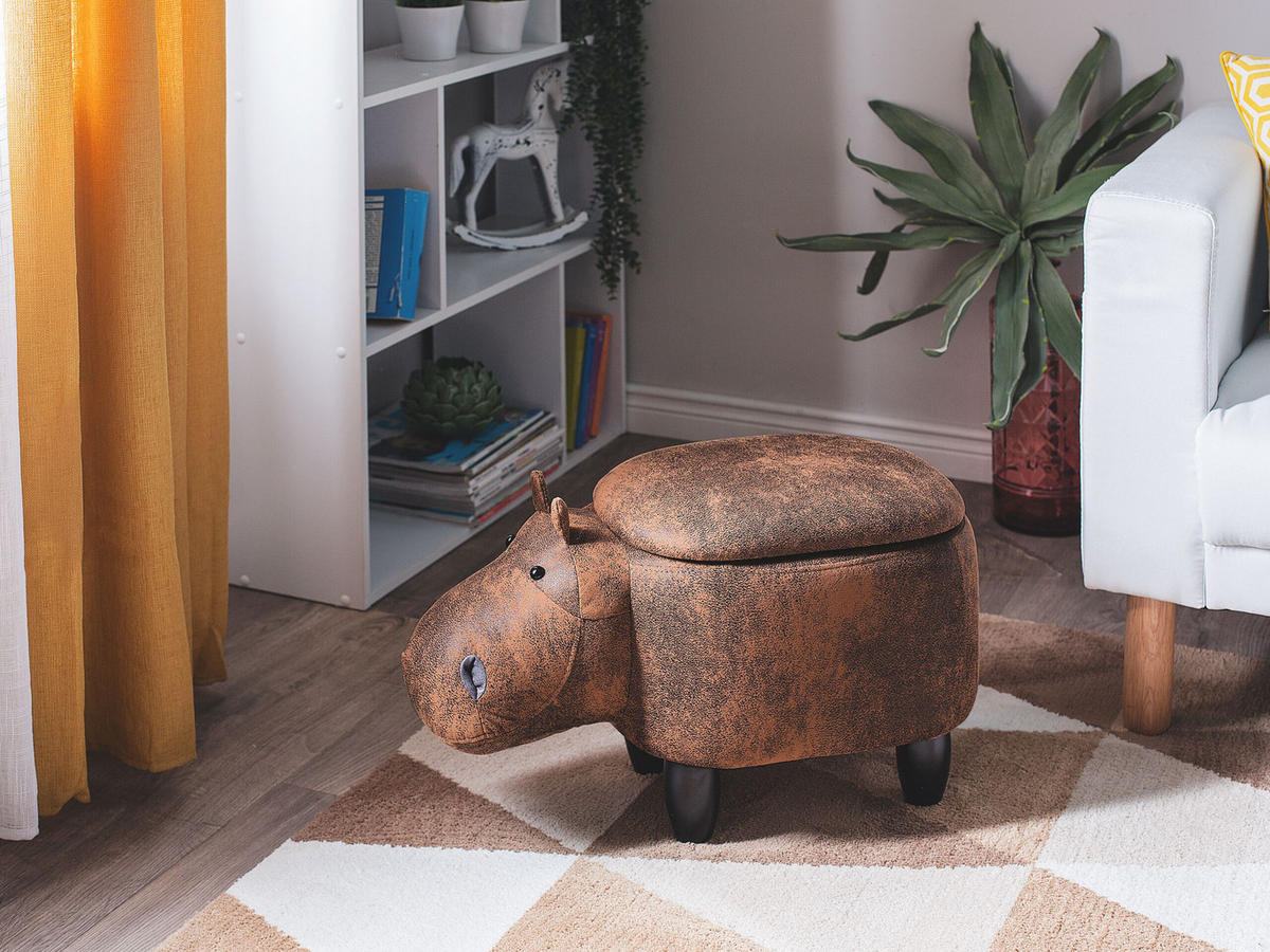 TIERHOCKER Hippo 60/32/35 cm - Braun, Kunststoff/Textil (32/35/60cm) - Beliani