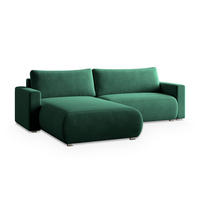 ECKSOFA TURIN M Grün Velours-Stoff mit Schlaffunktion - Grün, Holz (265/183cm) - MASSENO