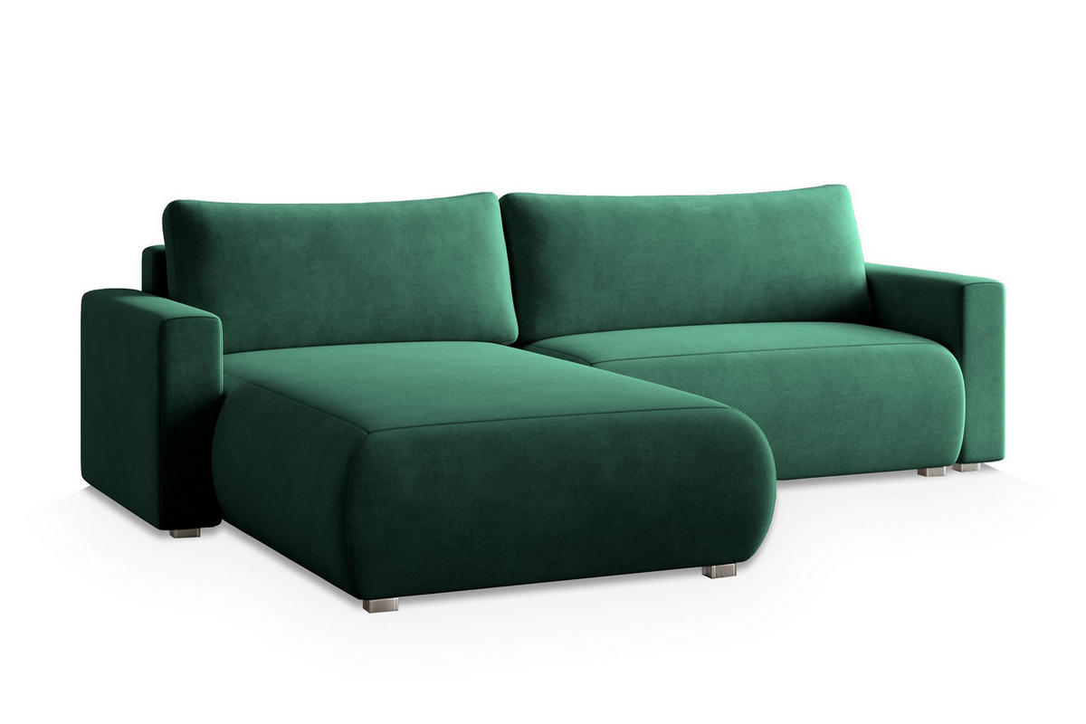ECKSOFA TURIN M Grün Velours-Stoff mit Schlaffunktion - Grün, Holz (265/183cm) - MASSENO