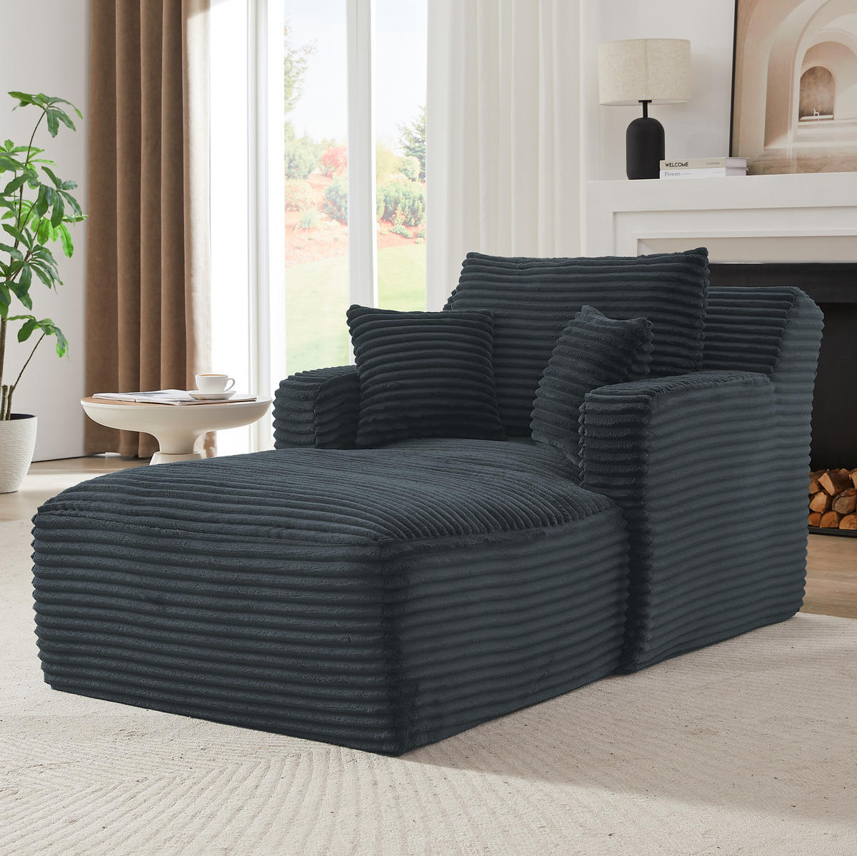 CHAISELONGUE aus Cord Dunkelgrau als Relaxsessel oder Schlafsofa - Dunkelgrau, Kunststoff (100/82/166cm) - Meubliv