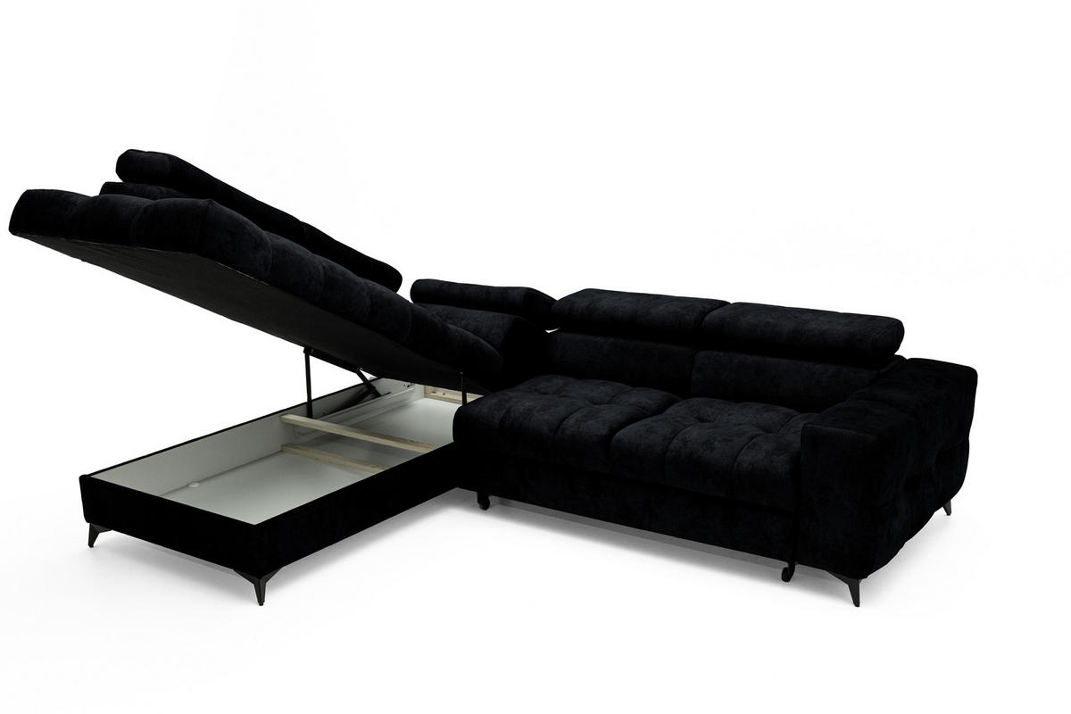 ECKSOFA PUDDING L Links mit Schlaffunktion 128x197 Velours Schwarz - Schwarz, Holz/Textil (270/204cm) - Muffo