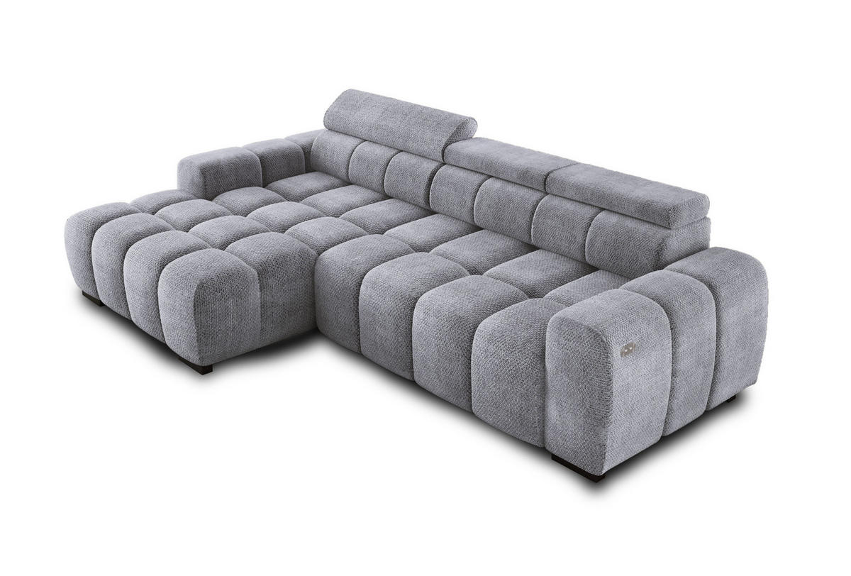 ECKSOFA OMBO 285x168x77/97 cm, Links, Schlaffunktion, elektr. Sitz, Kopfstützen, hydrophober EDEN-Stoff – Silber - Silberfarben, Holz/Textil (168/285cm) - DomoHome