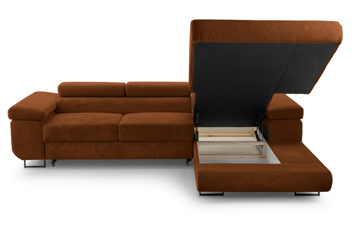 ECKSOFA L Form Arborio Ziegelrot 280/203/90 cm Rechts mit Schlaffunktion - Schwarz/Orange, Textil/Metall (280/203cm) - AX Living