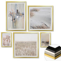 WANDBILDER 5er Set - 50x50 cm & 20x30 cm & 40x60 cm Goldrahmen - Abstrakte Vegetationsmuster - Goldfarben, Kunststoff (40/60cm) - ArtPrintCave