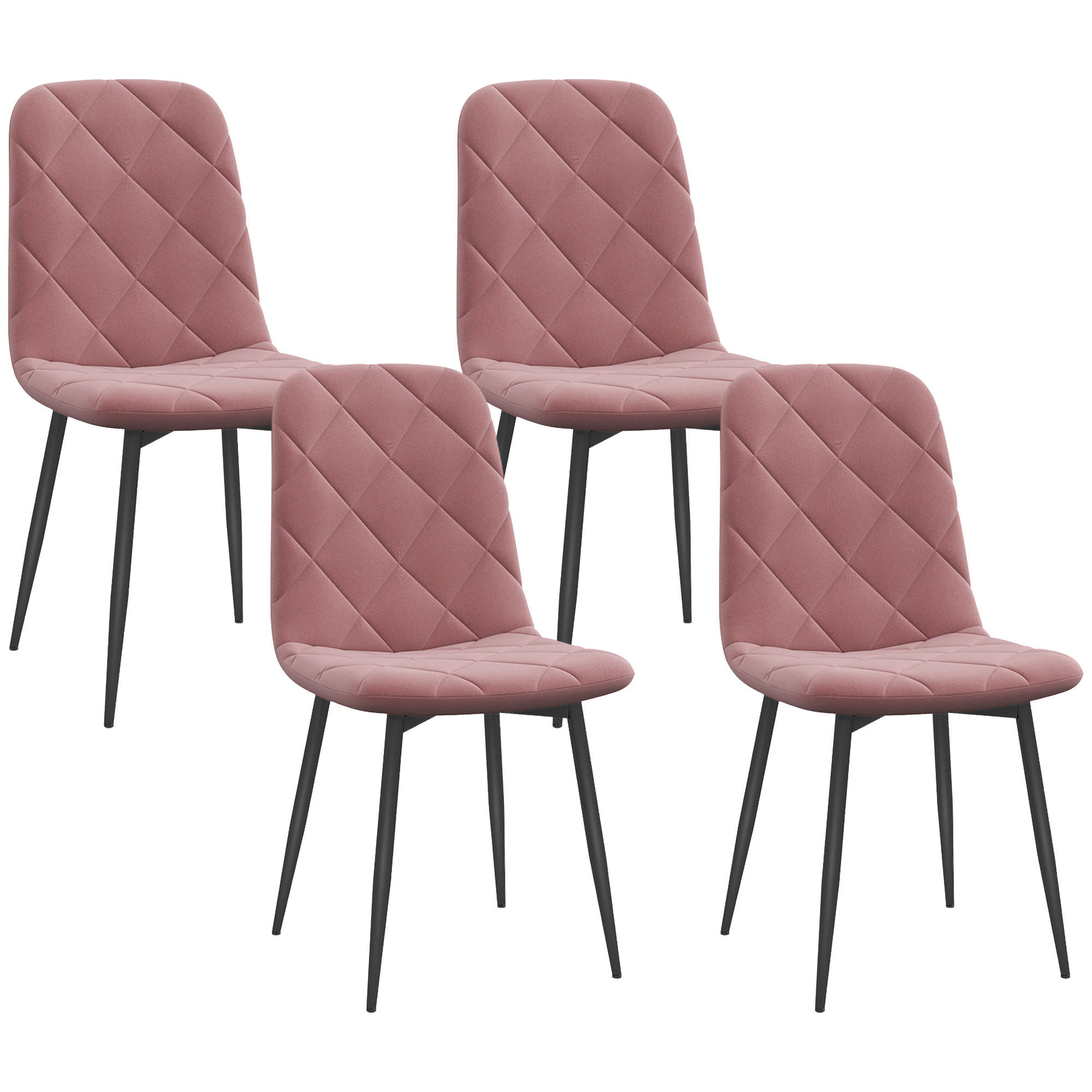 ESSZIMMERSTÜHLE 4er Set Küchenstuhl mit Rückenlehne, Samtoptik, Sessel Rosa - Rosa, Kunststoff (54/87/45cm) - HOMCOM