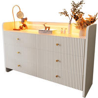 SIDEBOARD aus Spanplatte 120x40x75 cm Weiß mit LED-Beleuchtung, 6 Schubladen und Wellenfront - Weiß, Holzwerkstoff (120/75/40cm) - Modfu