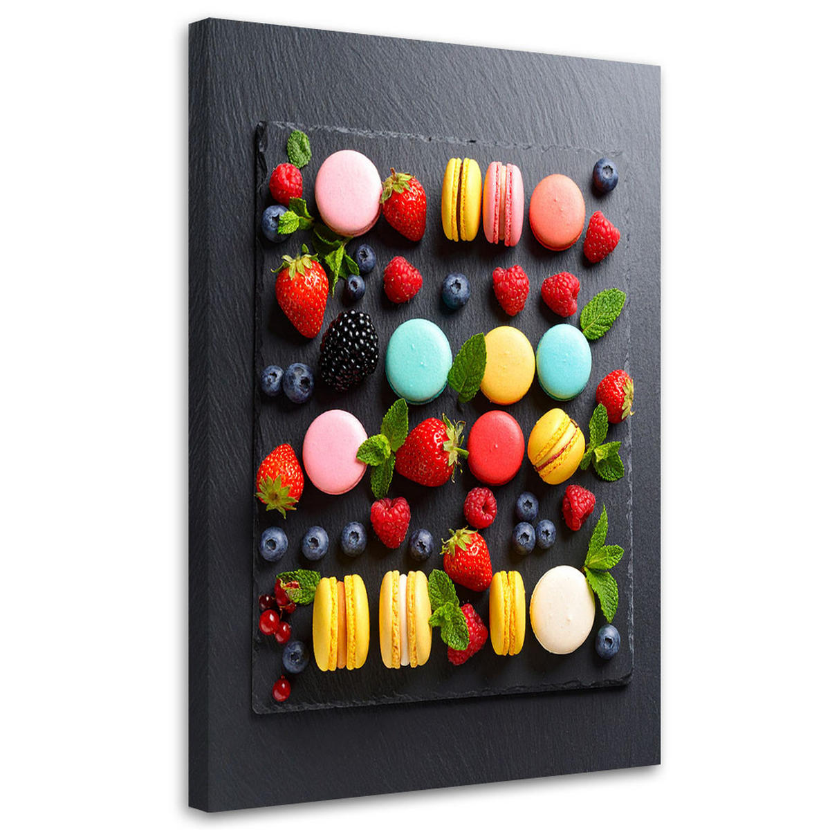 LEINWANDBILD Makronen Kekse und Früchte 80x120cm - Multicolor, Textil (80/120cm) - Feeby