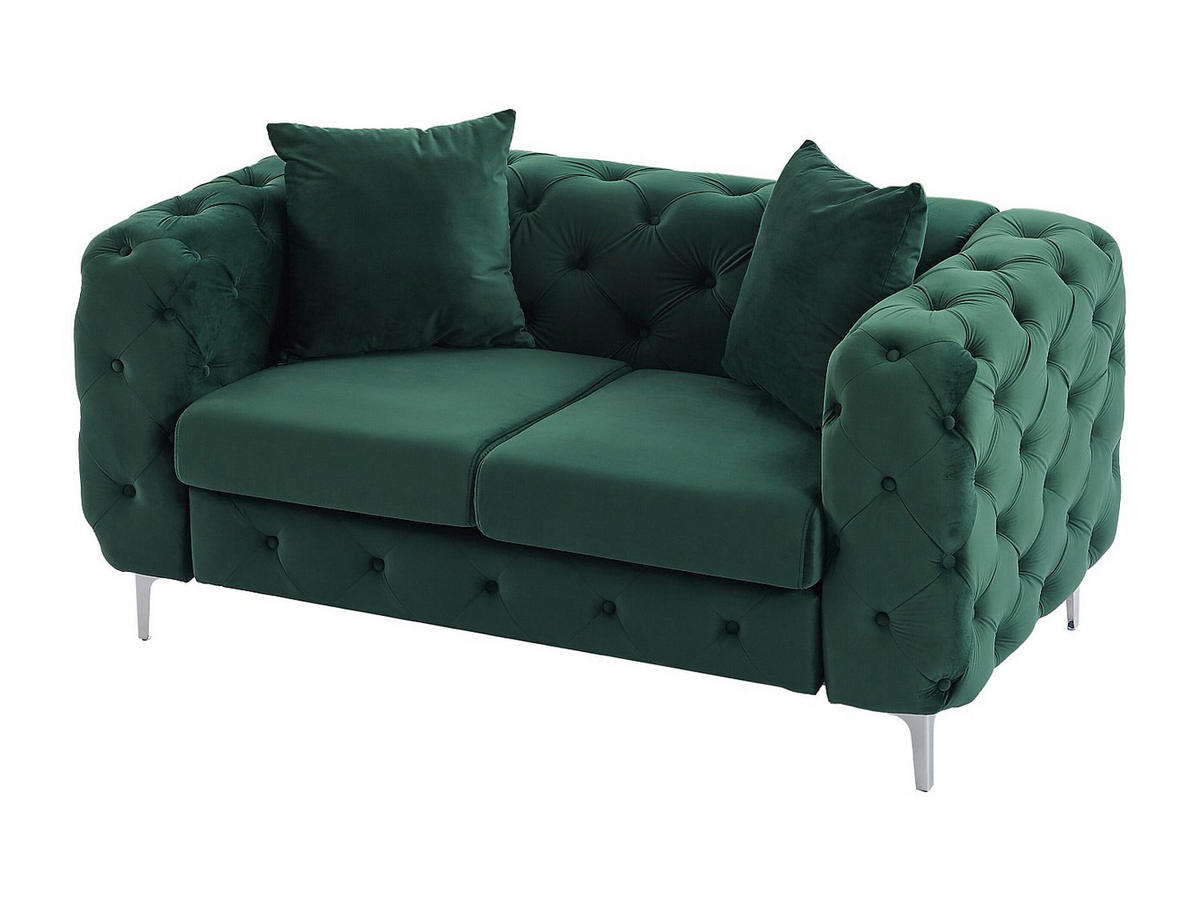SOFA - 2 Personen - samt - grün Edwina - Grün, Textil/Metall (162/76/91cm) - Vente-Unique