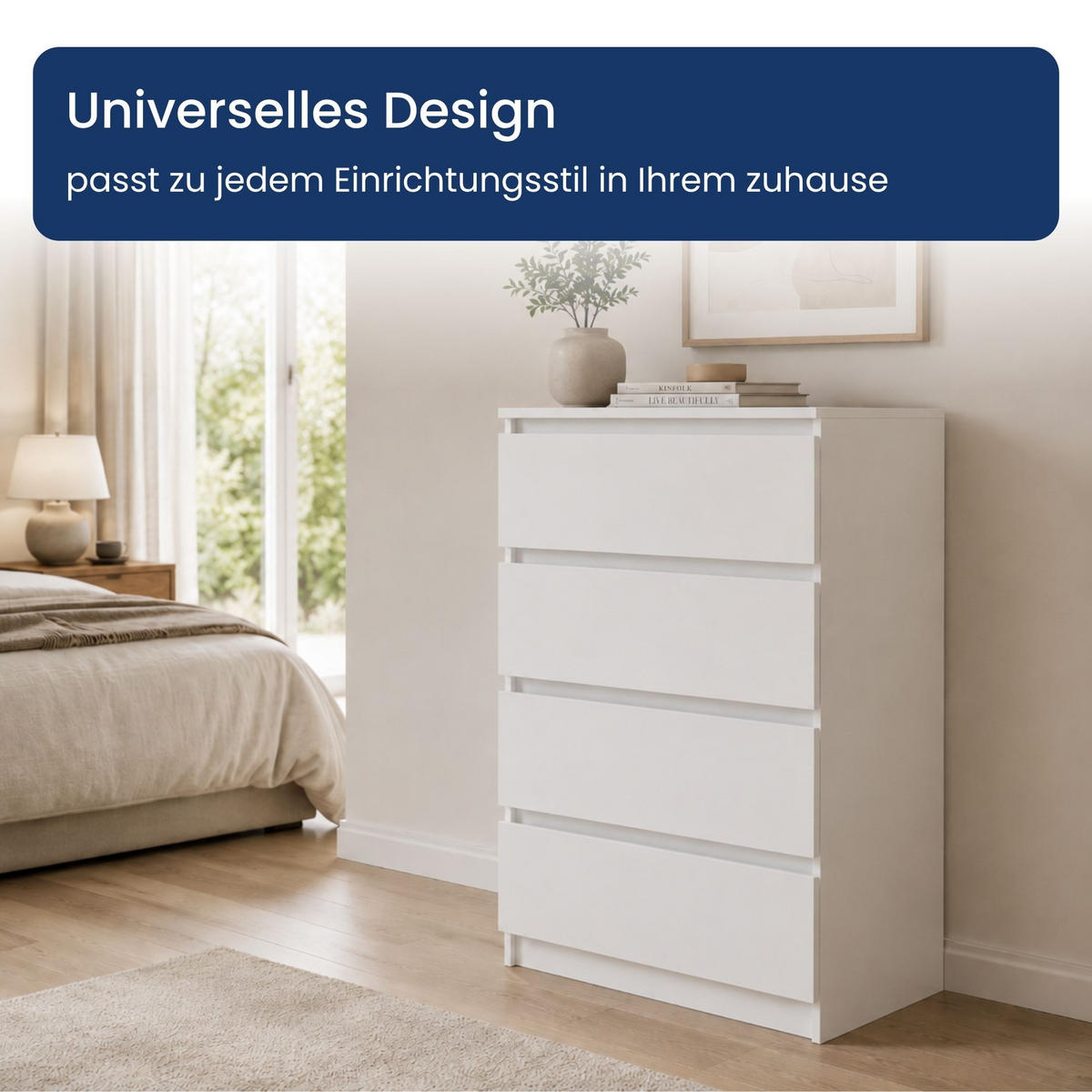KOMMODE mit vier Schubladen in Weiß - Weiß, Holzwerkstoff (70/100/40cm) - Home Collective
